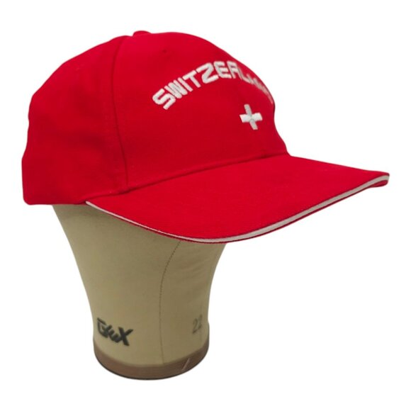 Switzerland Logo Strap Back Cap Spell Out Embroidered Hat Red DK Doerig Kreier - Picture 3 of 15